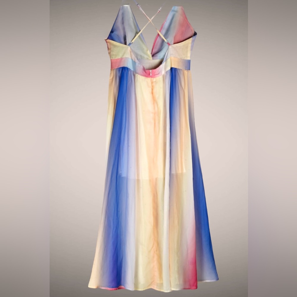 Cupshe Rainbow Maxi Dress Plunging Neckline Multicolor Polyester – Size L - Picture 9 of 15